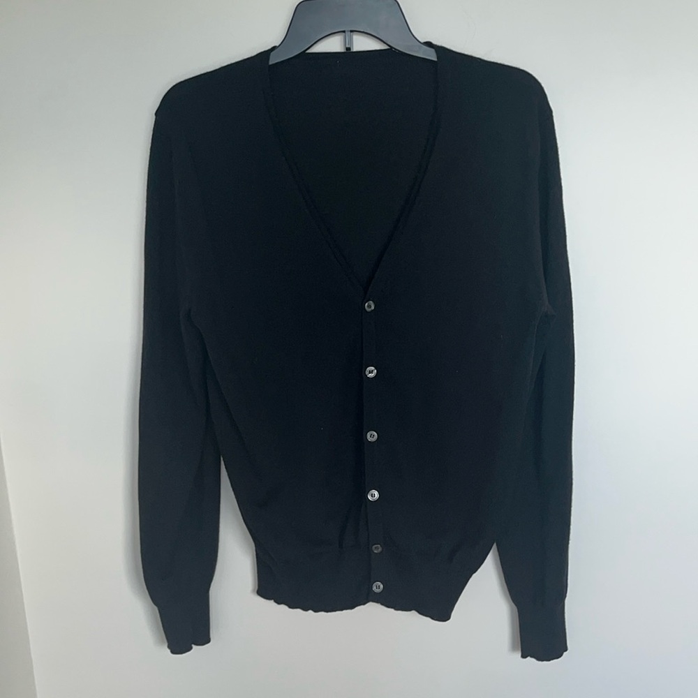 Italian black 100% merino wool cardigan grandpa sweater